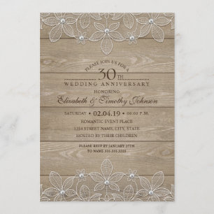 Convite 30º Aniversário de Casamento Rustic Madeira Renda
