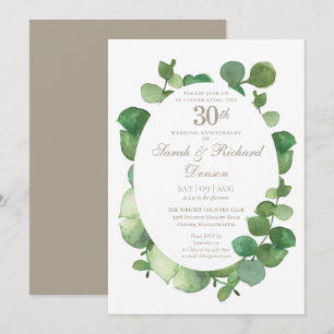 Convite 30º aniversário de pérola Eucalipto Boho Verdura