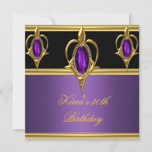 Convite 30 30º Aniversário Elegante Roxo Gema Preto Dourad