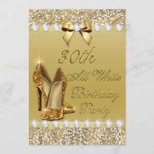 Convite 30 All White Birthday Dourado Heels Sequin Diamant