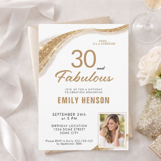 Convite 30 and Fabulous Gold Glitter 30th Birthday