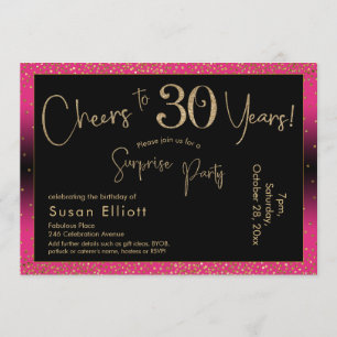 Convite 30 anos Surpresa Aniversário, Rosa Profundo