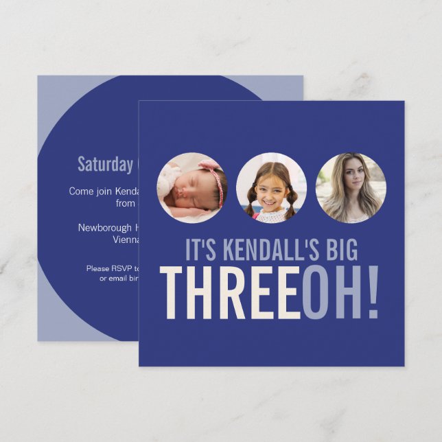 Convite 30 azul escuro THREEOH! aniversário da foto (Frente/Verso)