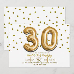 Convite 30 Balões Dourados & Confetes Festa de Aniversário