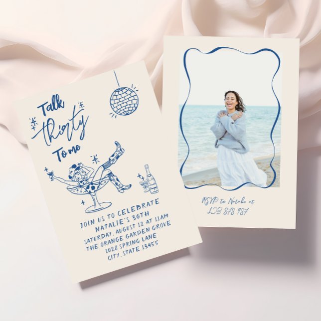 Convite 30 Blue Doddle Cowgirl Coastal Photo Aniversário (Criador carregado)