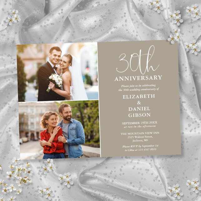 Convite 30 Casamento Aniversário Então E Agora 2 Foto (30th Wedding Anniversary Then And Now 2 Photo Invitation)