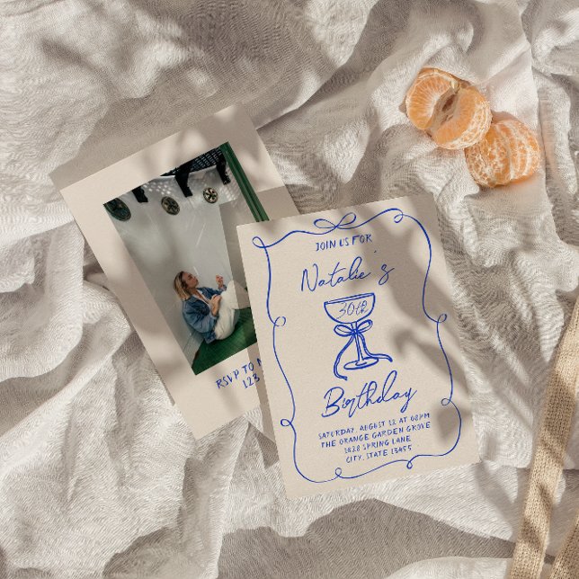 Convite 30, Desenho Azul Arco Martini Foto Aniversário (Criador carregado)