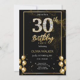 Convite 30 Diamond Black e Dourado Birday