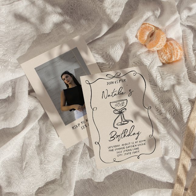 Convite 30 Doddle Black White Arco Martini Foto Aniversári (Criador carregado)