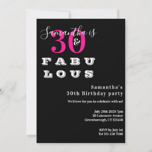 Convite 30 e fabulosa Festa de aniversário de 30 anos Rosa