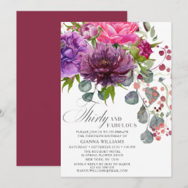 Convite 30 e Fabuloso aniversário de 30 anos Floral Elegan