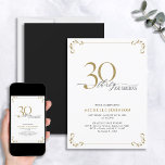 Convite 30 e fabuloso aniversário Dourado e branco preto<br><div class="desc">É a sua aniversário de 30 anos especial, e é hora de comemorar! Você quer jogar o melhor baluarte na cidade? Certifique-se de que comece com o maior estilo com este 30 e Fabuloso Convite de Aniversário para Caligrafia Branca e Dourada. Certamente dará o tom para uma celebração glamourosa. Este...</div>