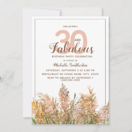 Convite 30 Fabuloso Capim-dos-Pampas em Aniversário Branco