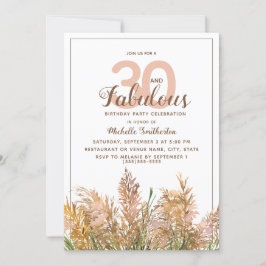 Convite 30 Fabuloso Capim-dos-Pampas em Aniversário Branco