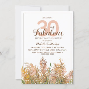 Convite 30 Fabuloso Capim-dos-Pampas em Aniversário Branco