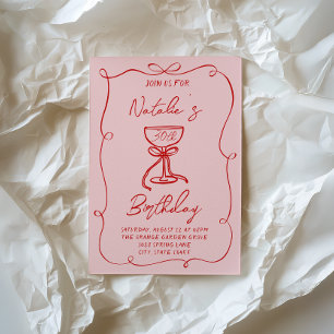 Convite 30 Mão Desenhada Arco Vermelho Martini Trinta Anos