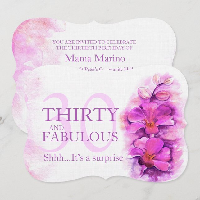 Convite 30 Orquídea de alarela púrpura trinta e fabulosa (Frente/Verso)