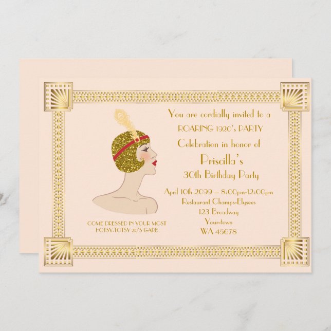 Convite 30 ou qualquer outra, Festa de aniversário, Gatsby (Frente/Verso)