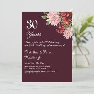 Convite 30 Pearl Casamento Aniversário Burgundy Floral