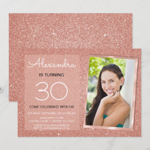 Convite 30 Sparkle Rosa Dourado Foto Rosa