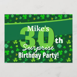 Convite 30 Surpresa Aniversário Lucky Green Shamrocks A01