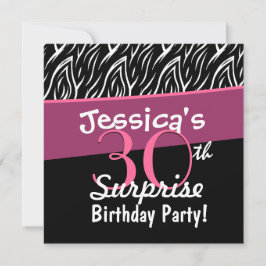 Convite 30 Surpresa Aniversário Negra Zebra Rosa X30