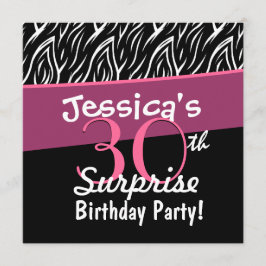 Convite 30 Surpresa Aniversário Negra Zebra Rosa X30