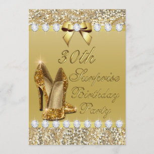 Convite 30 Surprise Birthday Dourado Heels Sequins Diamant