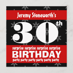 Convite 30 SURPRISE Birthday Silver Stars B420