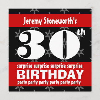 Convite 30 SURPRISE Birthday Silver Stars B420