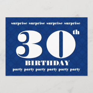 Convite 30 SURPRISE Festa de aniversário azul e branca v0