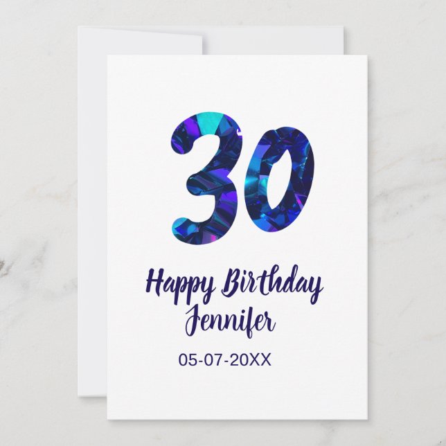 Convite 30th birthday add name date year blue sparkle  (Frente)