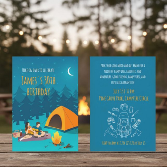 Convite 30th Birthday Invitation with Tourist Camp (Criador carregado)