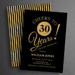 Convite 30th Birthday Party Gold Black<br><div class="desc">Cheers to 30 years! 30th birthday party invitation in black and faux glitter gold. Simple modern design,  perfect for an elegant men's or women's bday celebration. Customize with your own details. Can be personalized into any age! Printed Zazzle invitations or instant download digital printable template.</div>