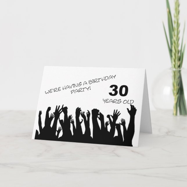 Convite 30th party invitation with a cheering crowd (Frente)