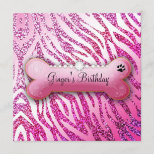 Convite 311 Aniversário de Posh Pooch Convidam o Glitter 