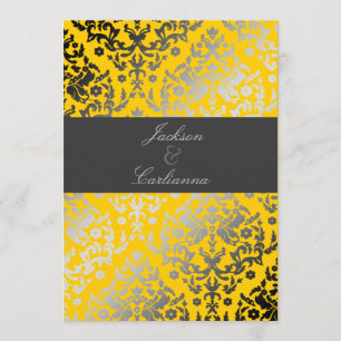 Convite 311-Azzling Damask Yellow  Banda de carvão Cinza