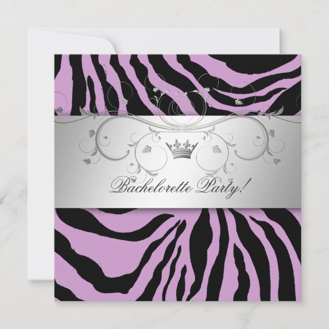 Convite 311-Bachelorette Zebra Roxo-Prata (Frente)