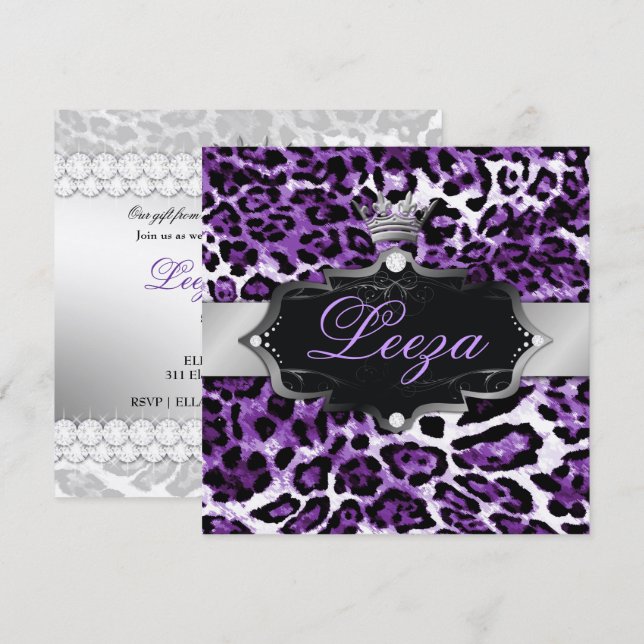 Convite 311-Baroque princesa Roxo Leopardo Metálico (Frente/Verso)