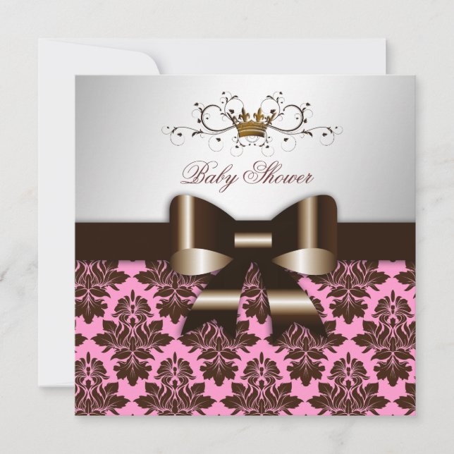 Convite 311 Blackberry Brown Damask Pink| Bebê (Frente)