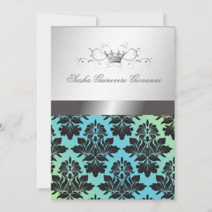 Convite 311-Blackberry Damask Ribbon Turquoise Limão