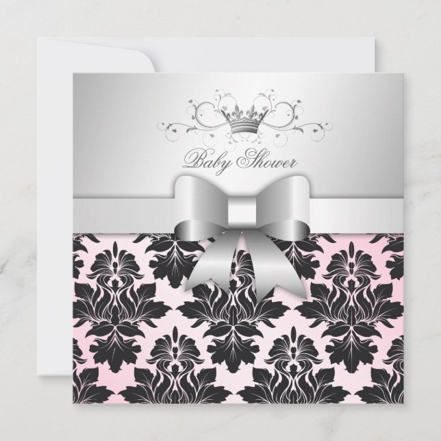 Convite 311-Blackberry Precious Pink Damask | Chá de Bebê (Frente)