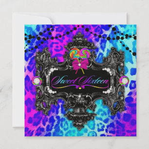 Convite 311 Candy Wonderland Leopard Sweet 16 Dourado Meta
