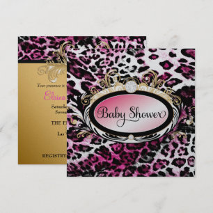 Convite 311 Chá de fraldas-Leopardo-Rosa-Quente Opulente 