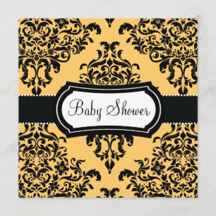 Convite 311 Chá de fraldas Lovey Dovey Damask Canary Yell