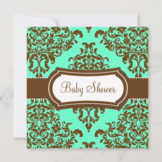 Convite 311 Chá de fraldas Lovey Dovey Damask Chocolate (Frente)
