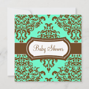 Convite 311 Chá de fraldas Lovey Dovey Damask Chocolate