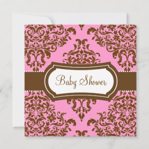 Convite 311 Chá de fraldas Lovey Dovey Damask Chocolate R