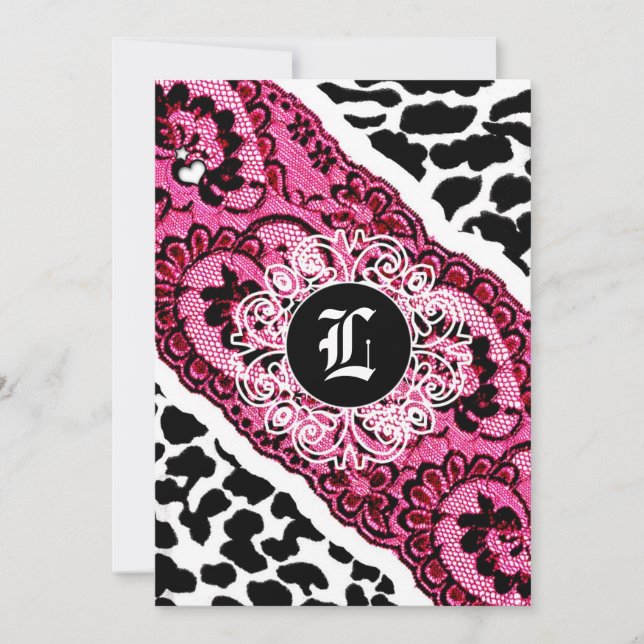 Convite 311-Convite Leopardo Rosa e Renda (Frente)