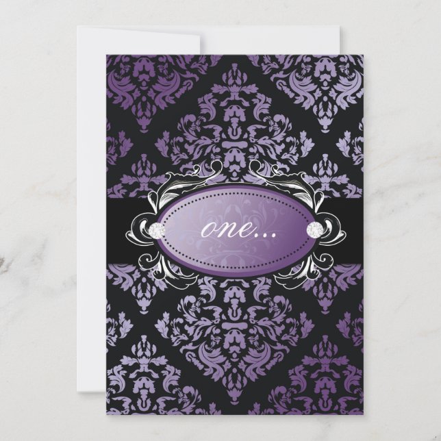 Convite 311-Convite Luxuriosamente Purple Damask (Frente)